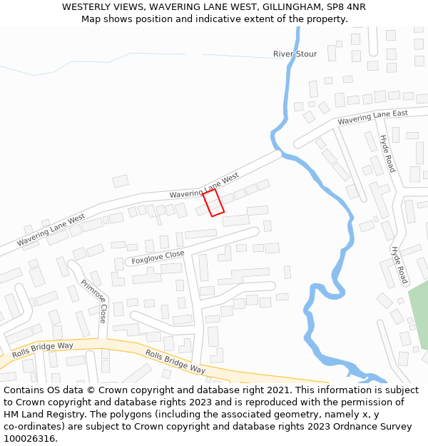 WESTERLY VIEWS, WAVERING LANE WEST, GILLINGHAM, SP8 4NR: Location map and indicative extent of plot