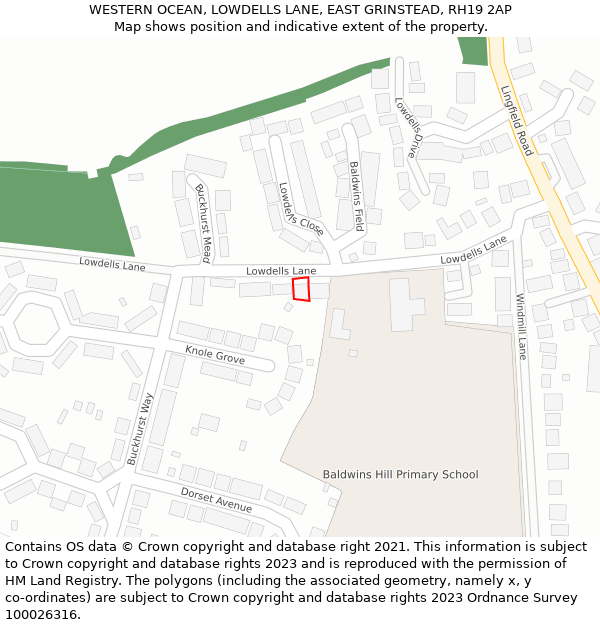 WESTERN OCEAN, LOWDELLS LANE, EAST GRINSTEAD, RH19 2AP: Location map and indicative extent of plot
