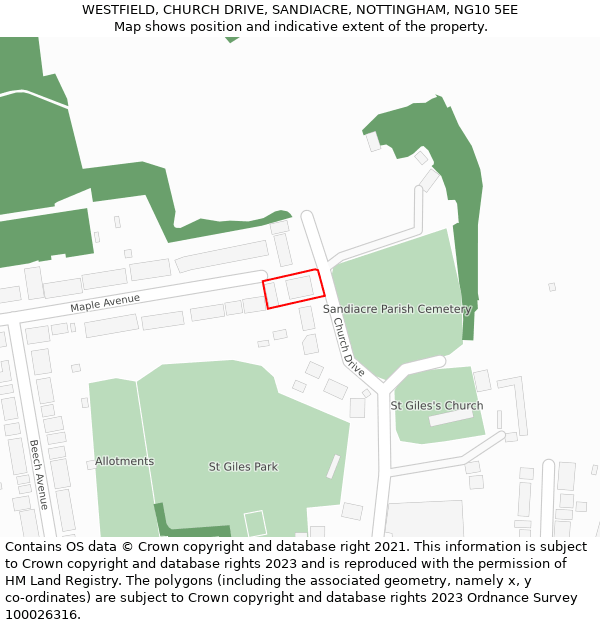 WESTFIELD, CHURCH DRIVE, SANDIACRE, NOTTINGHAM, NG10 5EE: Location map and indicative extent of plot