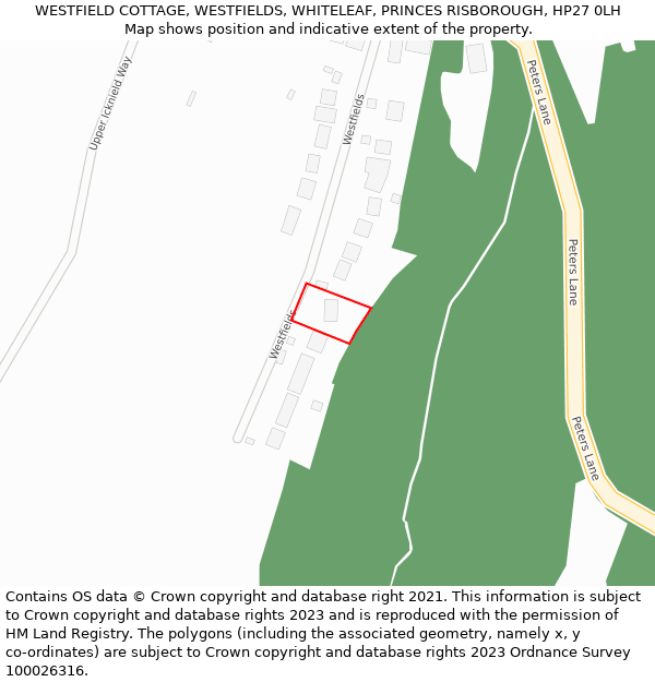 WESTFIELD COTTAGE, WESTFIELDS, WHITELEAF, PRINCES RISBOROUGH, HP27 0LH: Location map and indicative extent of plot