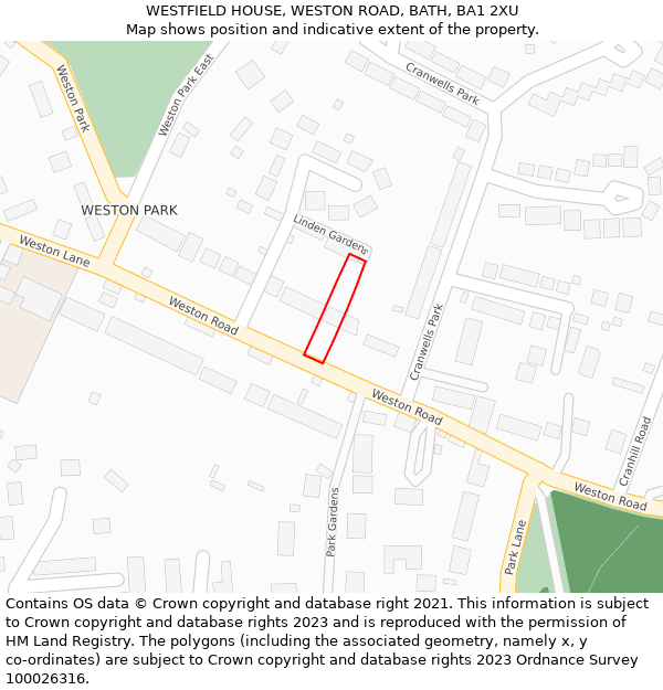 WESTFIELD HOUSE, WESTON ROAD, BATH, BA1 2XU: Location map and indicative extent of plot