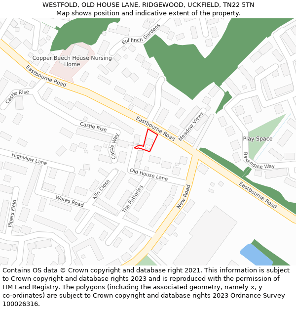 WESTFOLD, OLD HOUSE LANE, RIDGEWOOD, UCKFIELD, TN22 5TN: Location map and indicative extent of plot