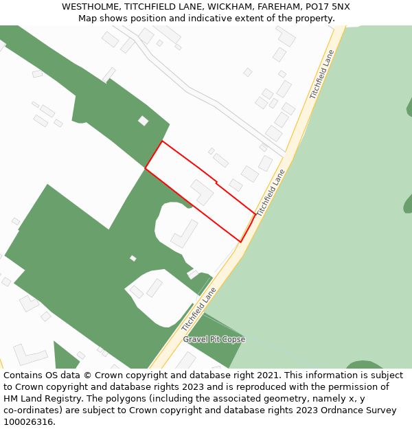 WESTHOLME, TITCHFIELD LANE, WICKHAM, FAREHAM, PO17 5NX: Location map and indicative extent of plot