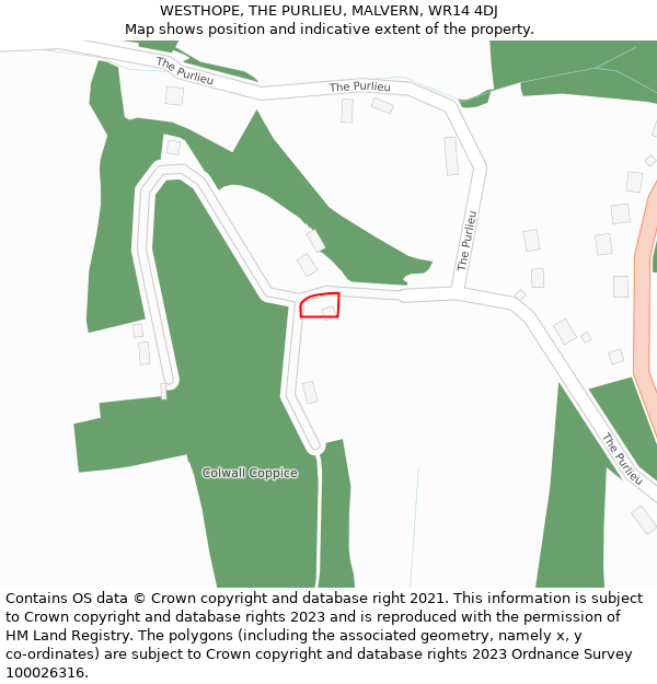 WESTHOPE, THE PURLIEU, MALVERN, WR14 4DJ: Location map and indicative extent of plot