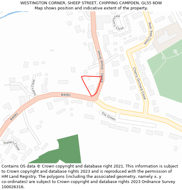 WESTINGTON CORNER, SHEEP STREET, CHIPPING CAMPDEN, GL55 6DW: Location map and indicative extent of plot