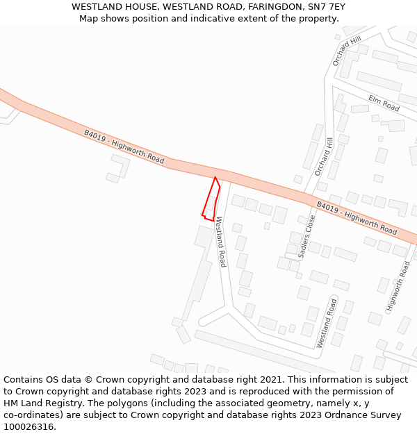 WESTLAND HOUSE, WESTLAND ROAD, FARINGDON, SN7 7EY: Location map and indicative extent of plot