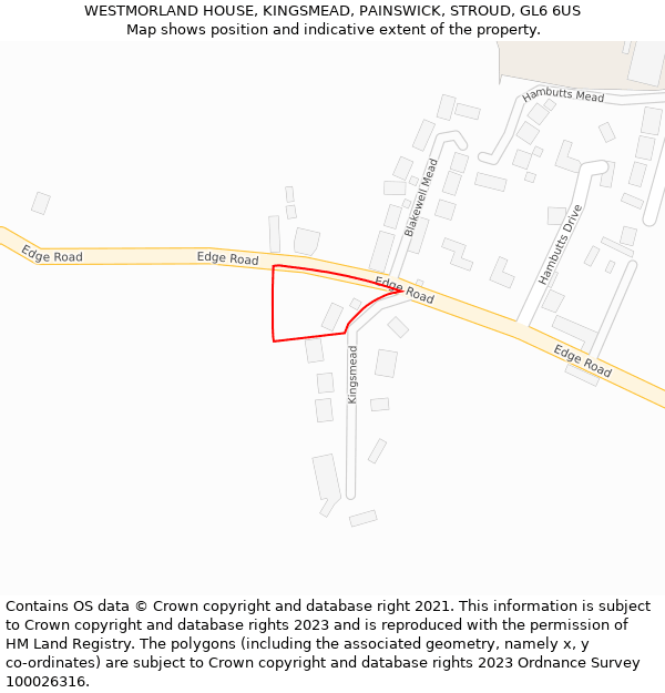 WESTMORLAND HOUSE, KINGSMEAD, PAINSWICK, STROUD, GL6 6US: Location map and indicative extent of plot