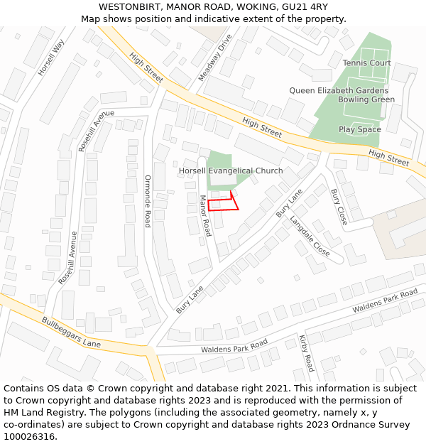 WESTONBIRT, MANOR ROAD, WOKING, GU21 4RY: Location map and indicative extent of plot