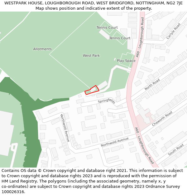 WESTPARK HOUSE, LOUGHBOROUGH ROAD, WEST BRIDGFORD, NOTTINGHAM, NG2 7JE: Location map and indicative extent of plot