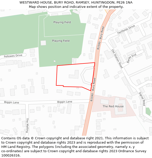 WESTWARD HOUSE, BURY ROAD, RAMSEY, HUNTINGDON, PE26 1NA: Location map and indicative extent of plot