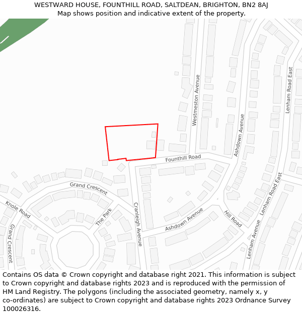 WESTWARD HOUSE, FOUNTHILL ROAD, SALTDEAN, BRIGHTON, BN2 8AJ: Location map and indicative extent of plot