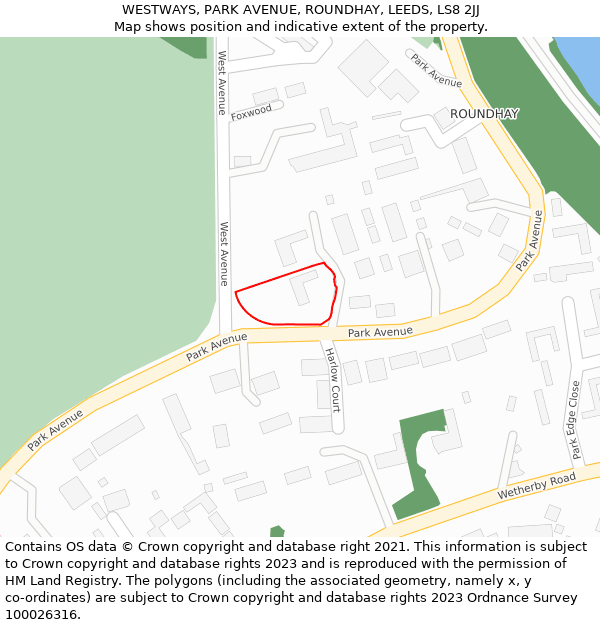 WESTWAYS, PARK AVENUE, ROUNDHAY, LEEDS, LS8 2JJ: Location map and indicative extent of plot