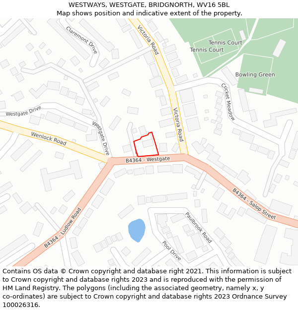 WESTWAYS, WESTGATE, BRIDGNORTH, WV16 5BL: Location map and indicative extent of plot