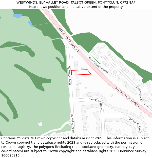 WESTWINDS, ELY VALLEY ROAD, TALBOT GREEN, PONTYCLUN, CF72 8AP: Location map and indicative extent of plot