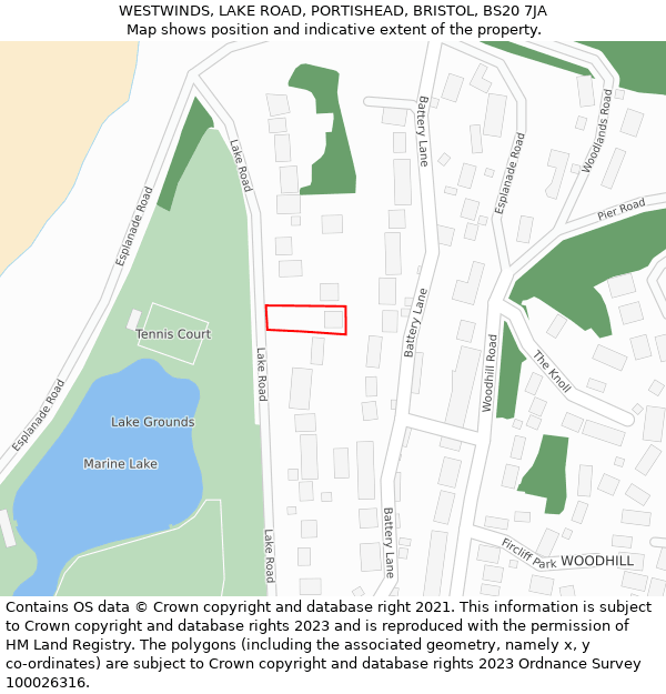 WESTWINDS, LAKE ROAD, PORTISHEAD, BRISTOL, BS20 7JA: Location map and indicative extent of plot