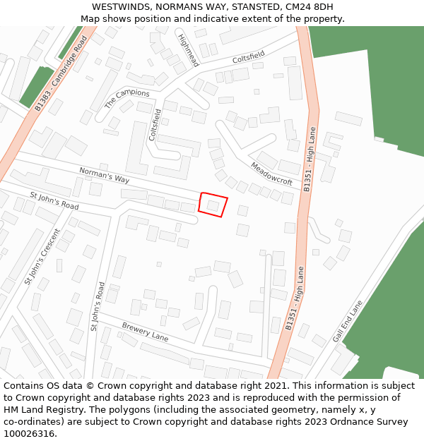 WESTWINDS, NORMANS WAY, STANSTED, CM24 8DH: Location map and indicative extent of plot