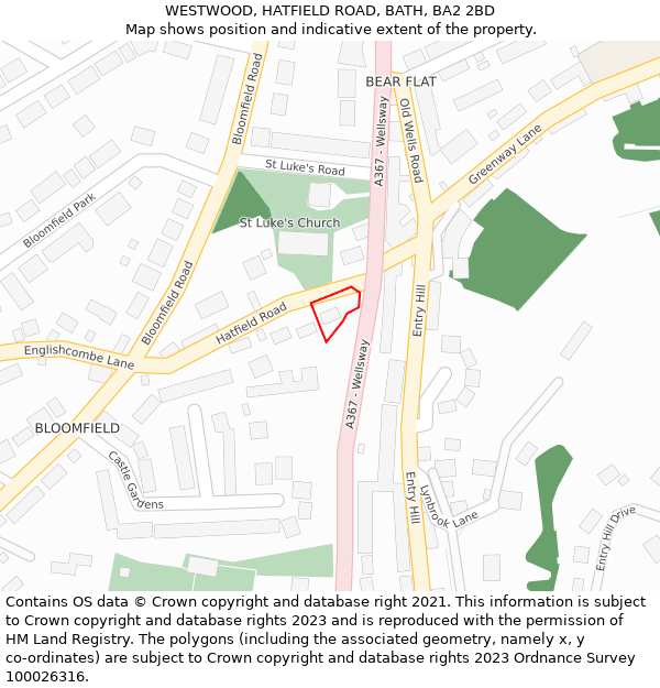 WESTWOOD, HATFIELD ROAD, BATH, BA2 2BD: Location map and indicative extent of plot