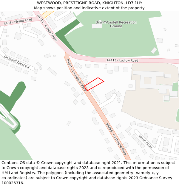 WESTWOOD, PRESTEIGNE ROAD, KNIGHTON, LD7 1HY: Location map and indicative extent of plot