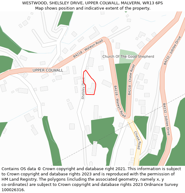 WESTWOOD, SHELSLEY DRIVE, UPPER COLWALL, MALVERN, WR13 6PS: Location map and indicative extent of plot