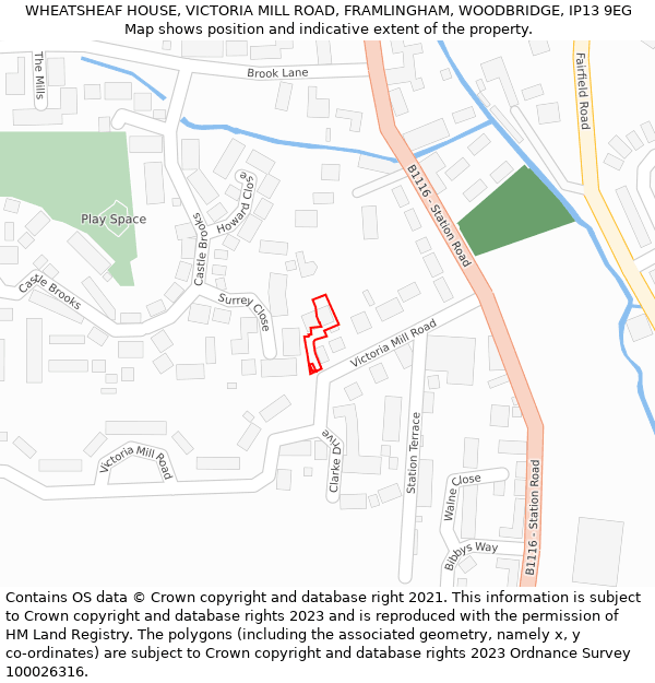 WHEATSHEAF HOUSE, VICTORIA MILL ROAD, FRAMLINGHAM, WOODBRIDGE, IP13 9EG: Location map and indicative extent of plot