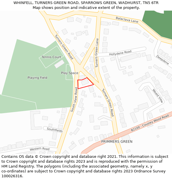 WHINFELL, TURNERS GREEN ROAD, SPARROWS GREEN, WADHURST, TN5 6TR: Location map and indicative extent of plot