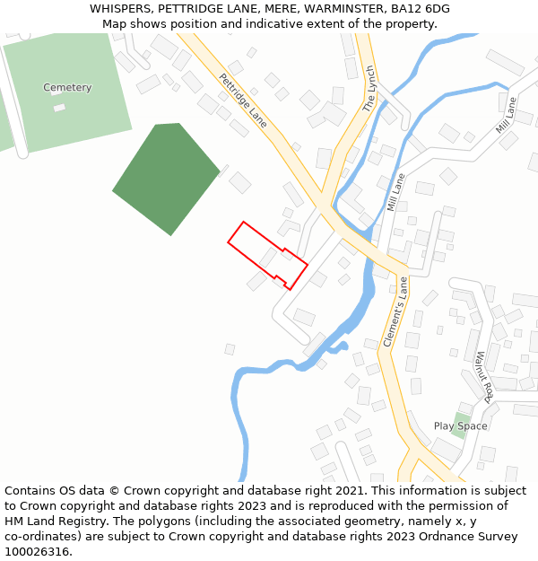 WHISPERS, PETTRIDGE LANE, MERE, WARMINSTER, BA12 6DG: Location map and indicative extent of plot