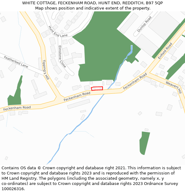 WHITE COTTAGE, FECKENHAM ROAD, HUNT END, REDDITCH, B97 5QP: Location map and indicative extent of plot
