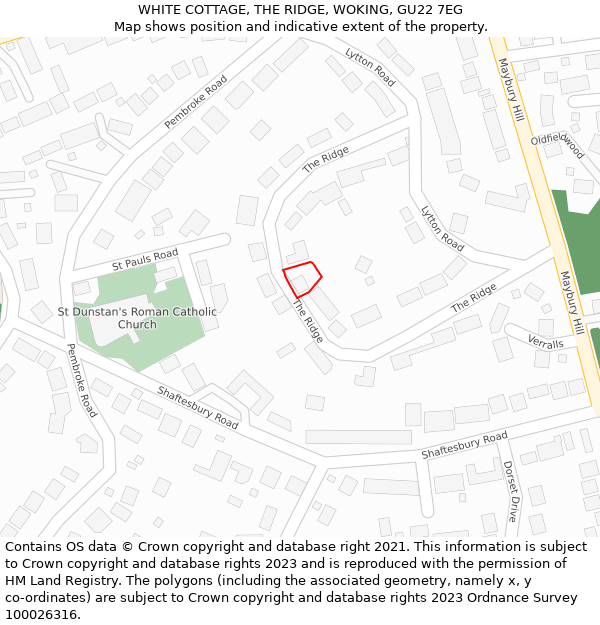 WHITE COTTAGE, THE RIDGE, WOKING, GU22 7EG: Location map and indicative extent of plot