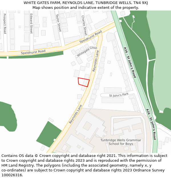 WHITE GATES FARM, REYNOLDS LANE, TUNBRIDGE WELLS, TN4 9XJ: Location map and indicative extent of plot