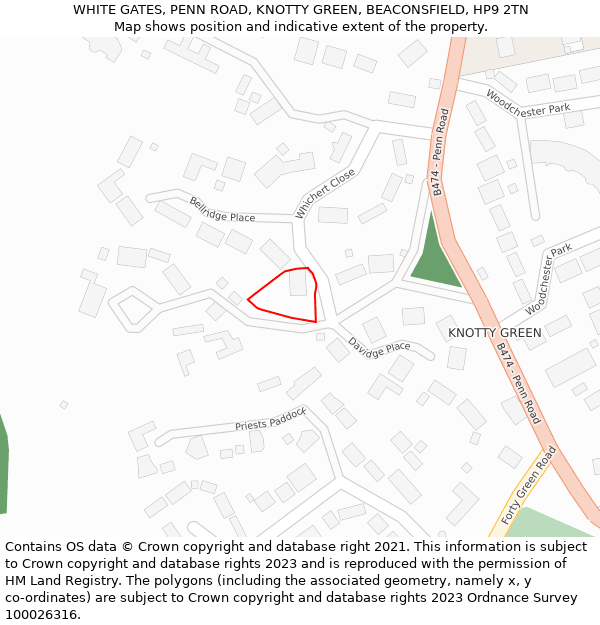 WHITE GATES, PENN ROAD, KNOTTY GREEN, BEACONSFIELD, HP9 2TN: Location map and indicative extent of plot