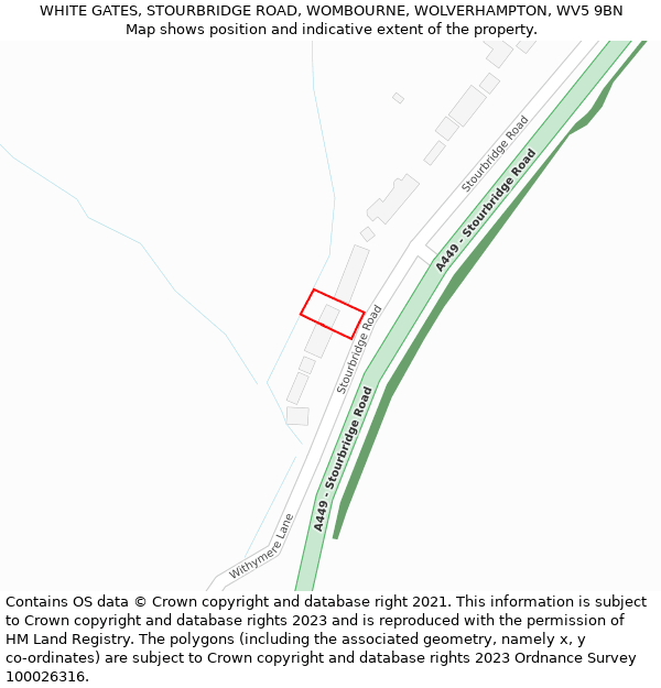 WHITE GATES, STOURBRIDGE ROAD, WOMBOURNE, WOLVERHAMPTON, WV5 9BN: Location map and indicative extent of plot