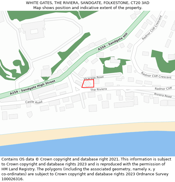 WHITE GATES, THE RIVIERA, SANDGATE, FOLKESTONE, CT20 3AD: Location map and indicative extent of plot