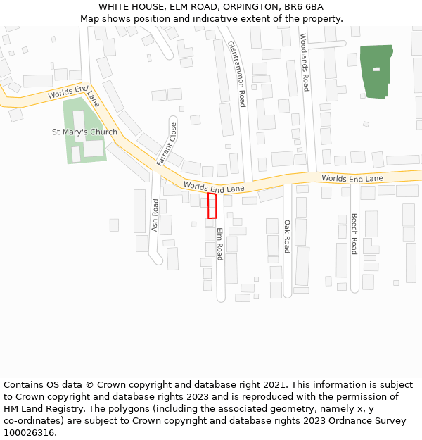 WHITE HOUSE, ELM ROAD, ORPINGTON, BR6 6BA: Location map and indicative extent of plot