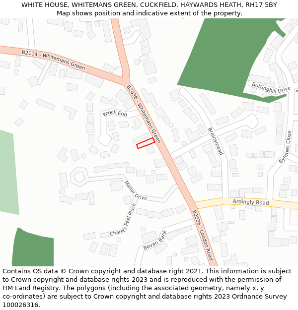 WHITE HOUSE, WHITEMANS GREEN, CUCKFIELD, HAYWARDS HEATH, RH17 5BY: Location map and indicative extent of plot