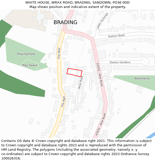 WHITE HOUSE, WRAX ROAD, BRADING, SANDOWN, PO36 0DD: Location map and indicative extent of plot