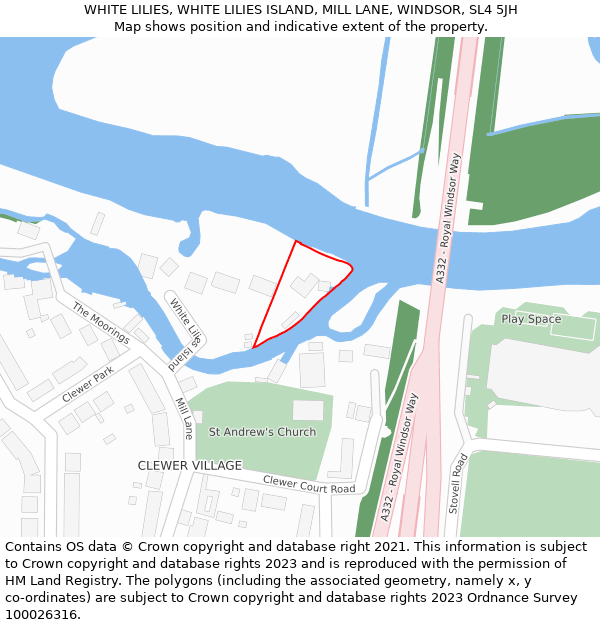 WHITE LILIES, WHITE LILIES ISLAND, MILL LANE, WINDSOR, SL4 5JH: Location map and indicative extent of plot