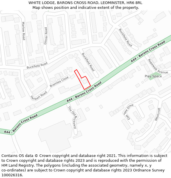 WHITE LODGE, BARONS CROSS ROAD, LEOMINSTER, HR6 8RL: Location map and indicative extent of plot