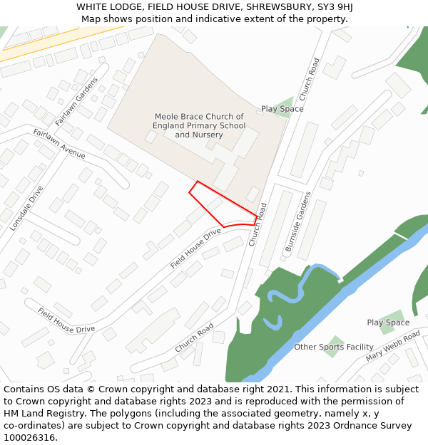 WHITE LODGE, FIELD HOUSE DRIVE, SHREWSBURY, SY3 9HJ: Location map and indicative extent of plot