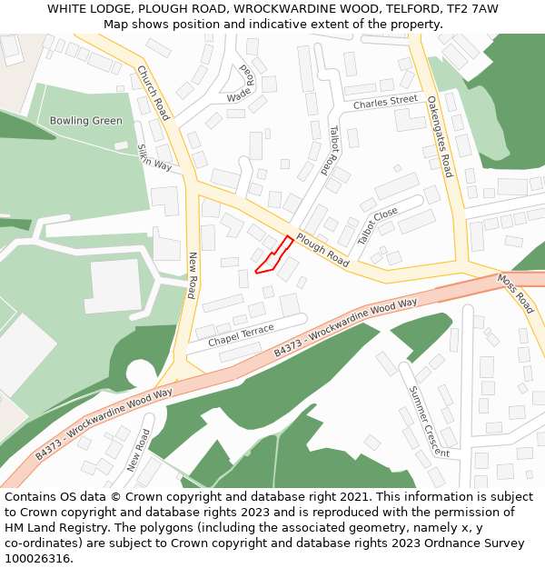 WHITE LODGE, PLOUGH ROAD, WROCKWARDINE WOOD, TELFORD, TF2 7AW: Location map and indicative extent of plot