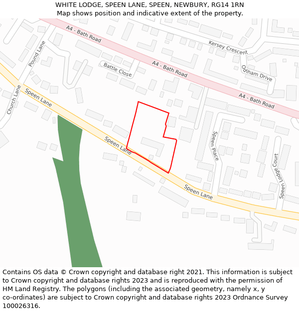 WHITE LODGE, SPEEN LANE, SPEEN, NEWBURY, RG14 1RN: Location map and indicative extent of plot