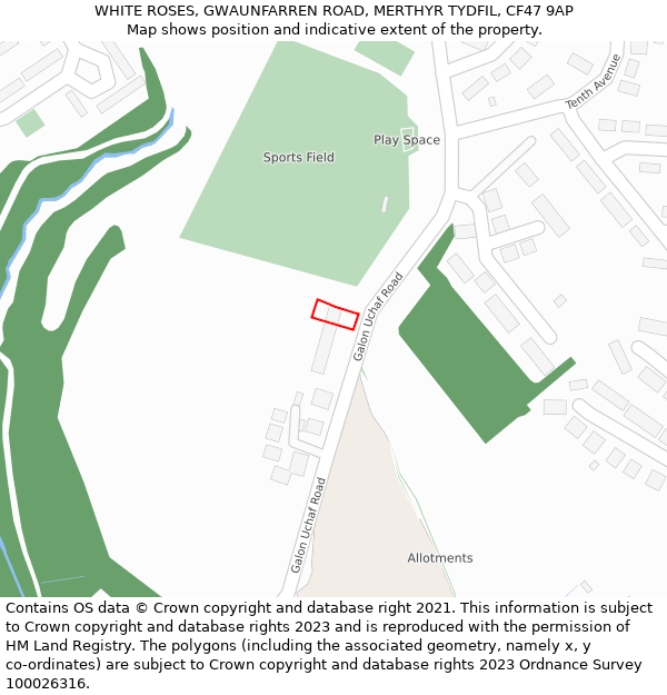 WHITE ROSES, GWAUNFARREN ROAD, MERTHYR TYDFIL, CF47 9AP: Location map and indicative extent of plot