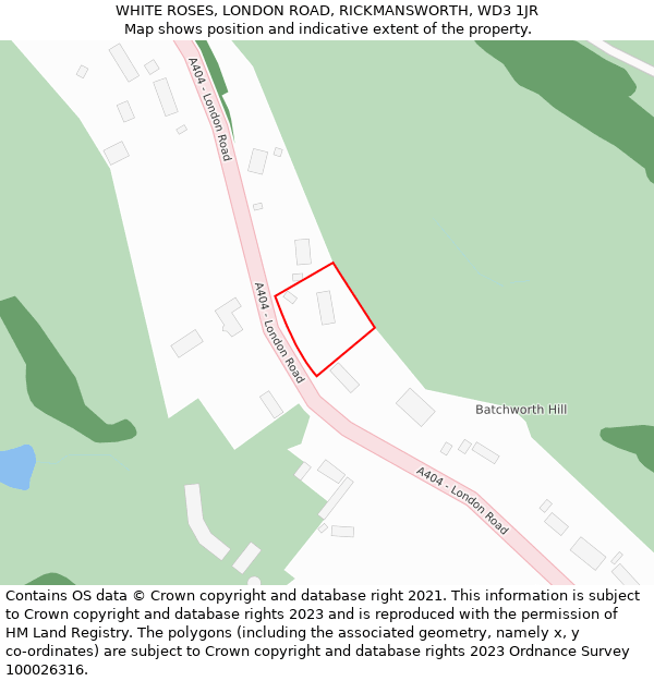 WHITE ROSES, LONDON ROAD, RICKMANSWORTH, WD3 1JR: Location map and indicative extent of plot