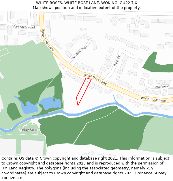 WHITE ROSES, WHITE ROSE LANE, WOKING, GU22 7JX: Location map and indicative extent of plot