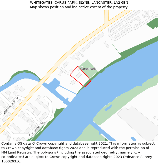 WHITEGATES, CARUS PARK, SLYNE, LANCASTER, LA2 6BN: Location map and indicative extent of plot