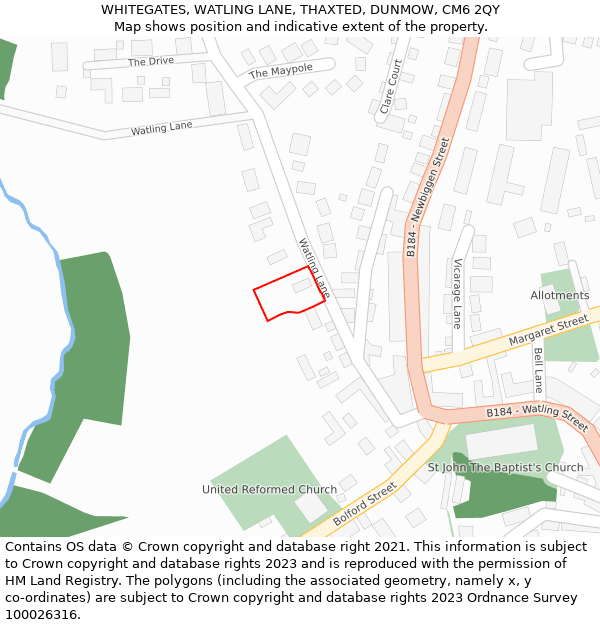 WHITEGATES, WATLING LANE, THAXTED, DUNMOW, CM6 2QY: Location map and indicative extent of plot