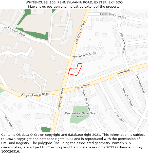 WHITEHOUSE, 100, PENNSYLVANIA ROAD, EXETER, EX4 6DQ: Location map and indicative extent of plot