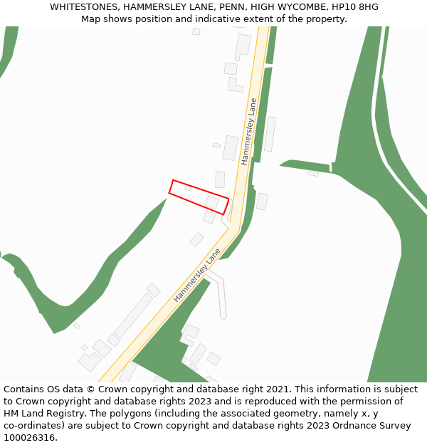 WHITESTONES, HAMMERSLEY LANE, PENN, HIGH WYCOMBE, HP10 8HG: Location map and indicative extent of plot