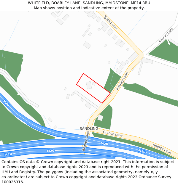 WHITFIELD, BOARLEY LANE, SANDLING, MAIDSTONE, ME14 3BU: Location map and indicative extent of plot