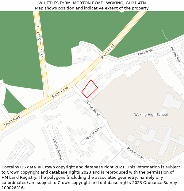 WHITTLES FARM, MORTON ROAD, WOKING, GU21 4TN: Location map and indicative extent of plot