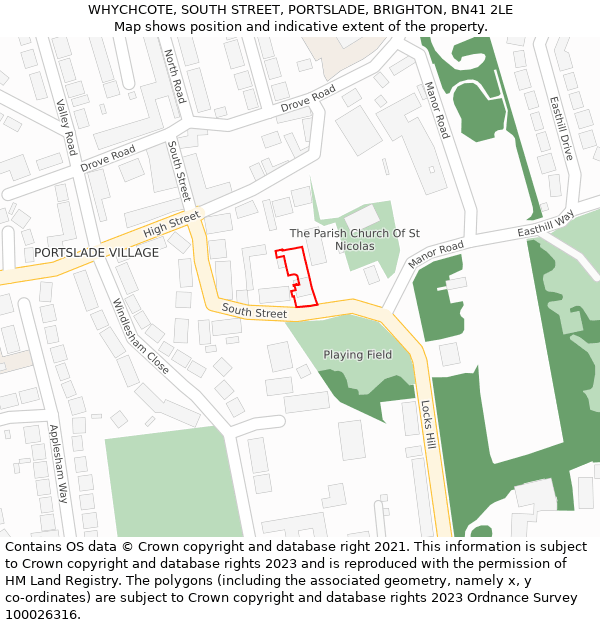 WHYCHCOTE, SOUTH STREET, PORTSLADE, BRIGHTON, BN41 2LE: Location map and indicative extent of plot